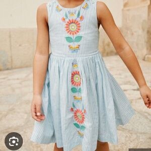 Mini Boden Dress 7-8 Embroidered Floral Cross Back Cotton Stripe Preppy Beach